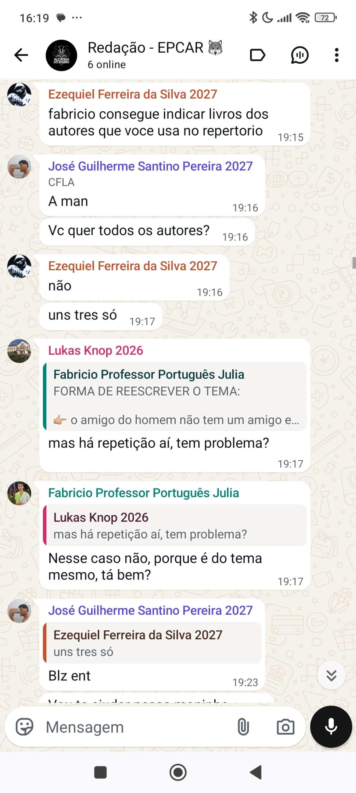 Dúvida tirada no WhatsApp