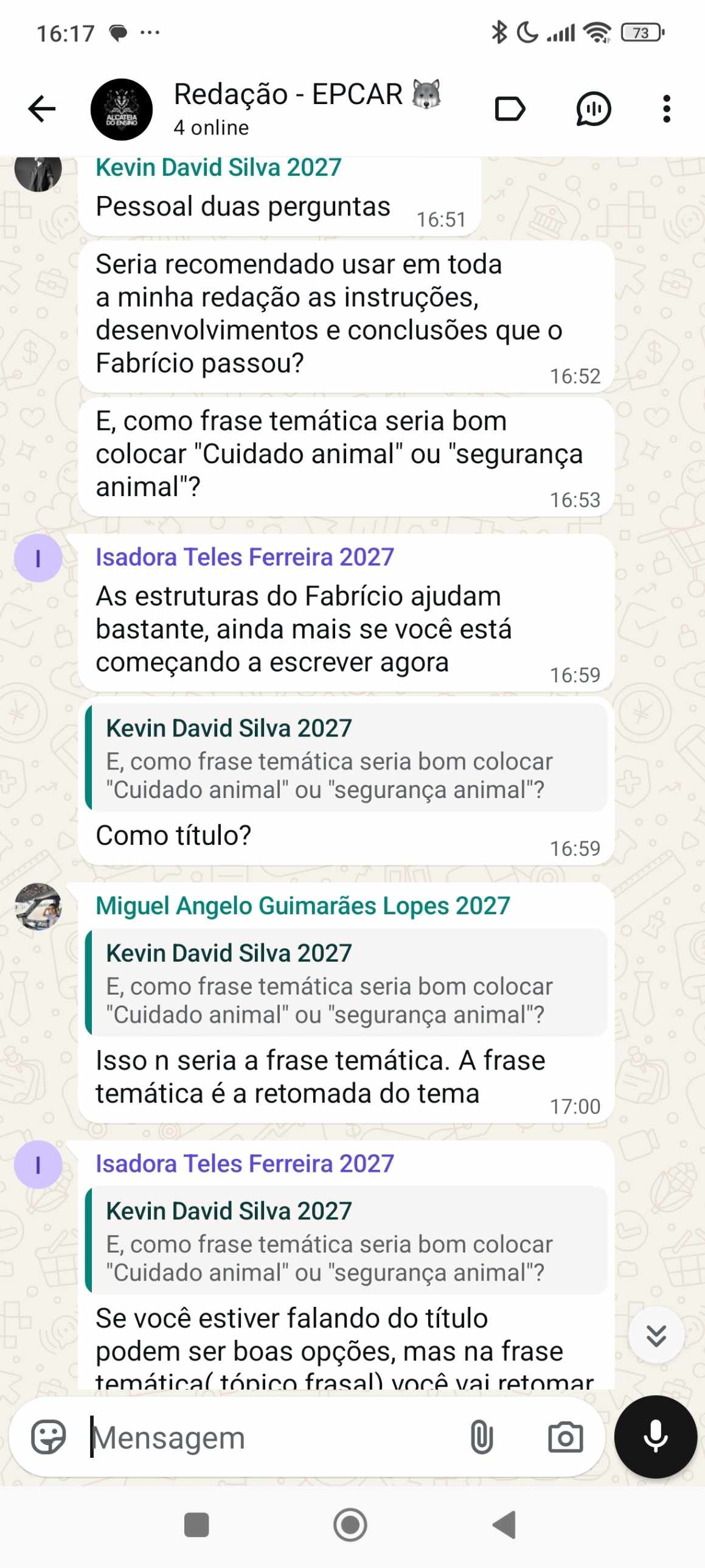 Dúvida tirada no WhatsApp