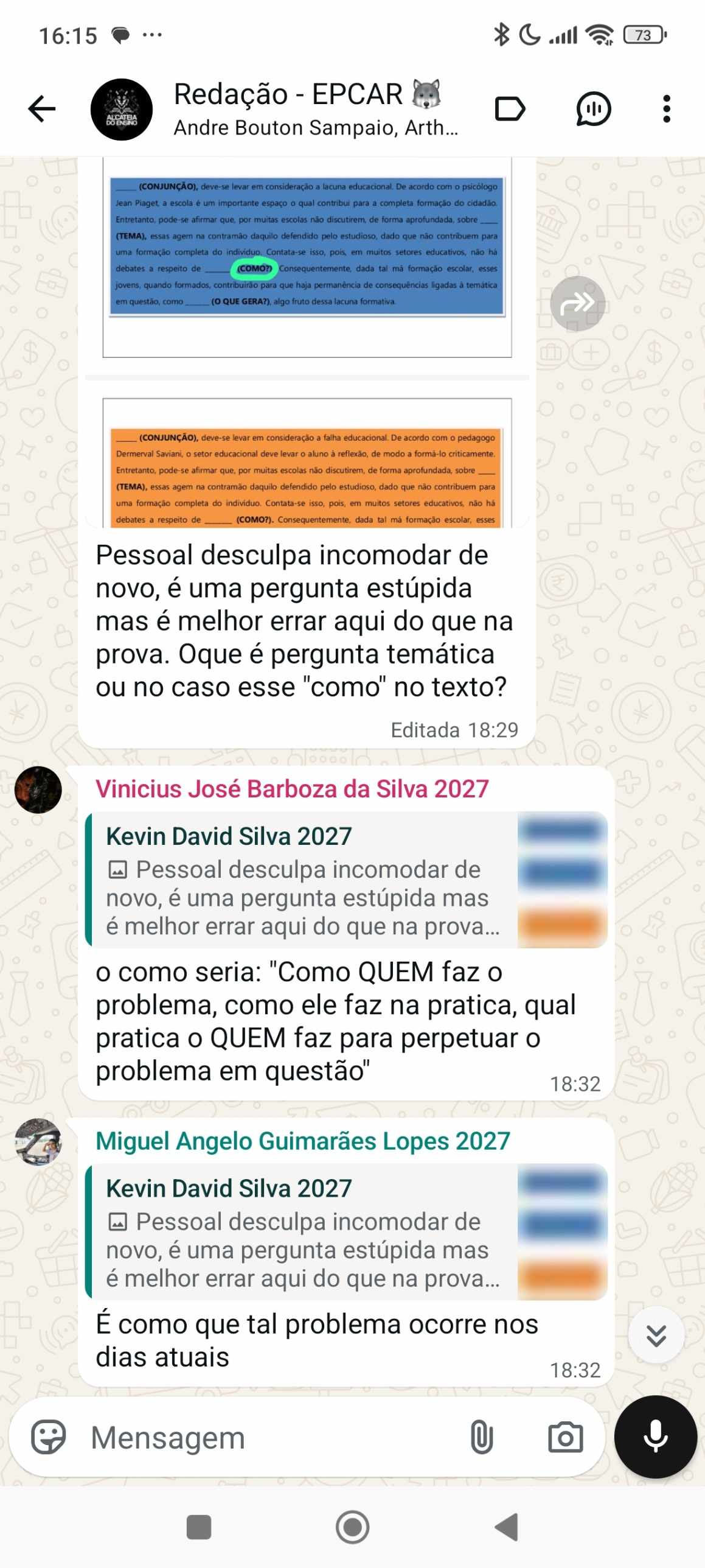 Dúvida tirada no WhatsApp